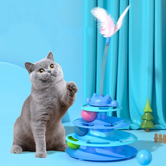 Interactive Cat Toy – 4-Layer Ball & Feather Turntable