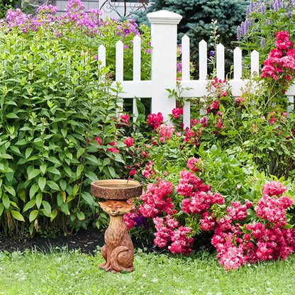 Baño para Pájaros con Zorro Decorativo – Resina Exterior