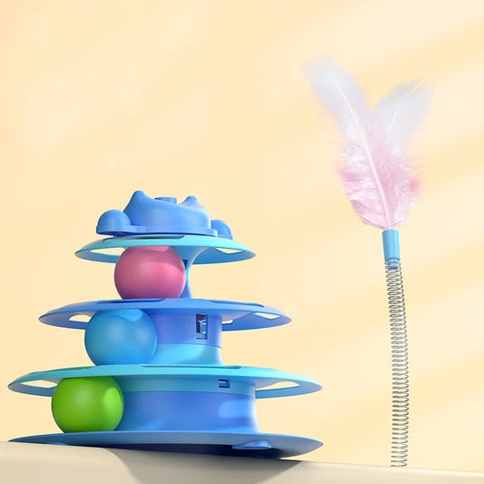 Interactive Cat Toy – 4-Layer Ball & Feather Turntable