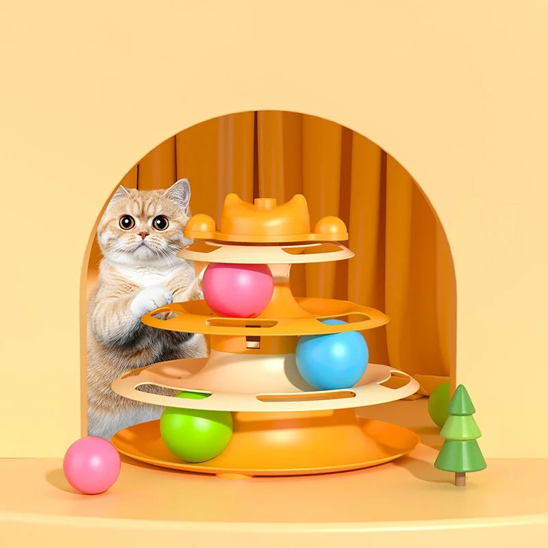 Interactive Cat Toy – 4-Layer Ball & Feather Turntable