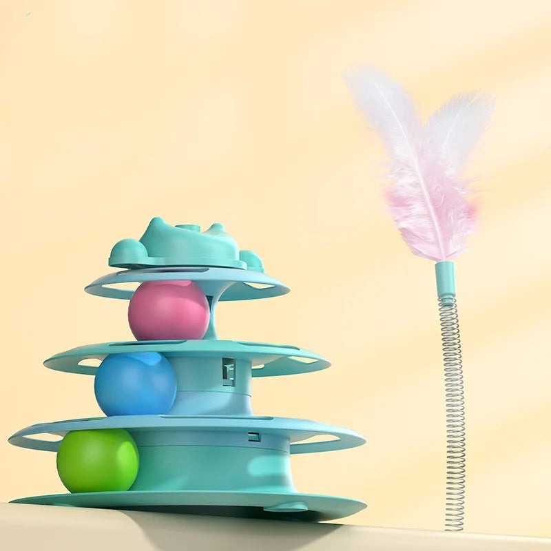 Interactive Cat Toy – 4-Layer Ball & Feather Turntable