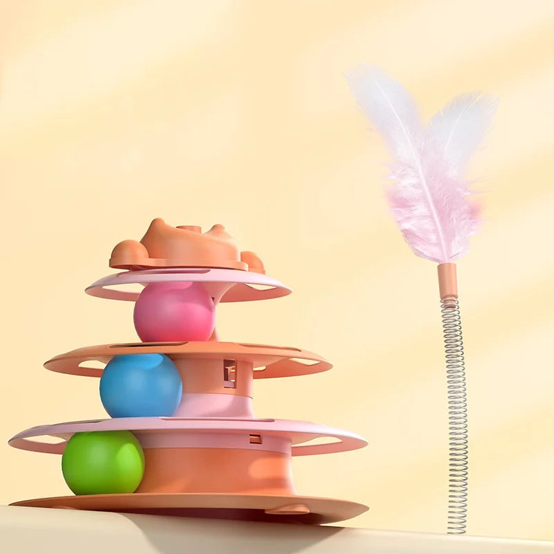 Interactive Cat Toy – 4-Layer Ball & Feather Turntable